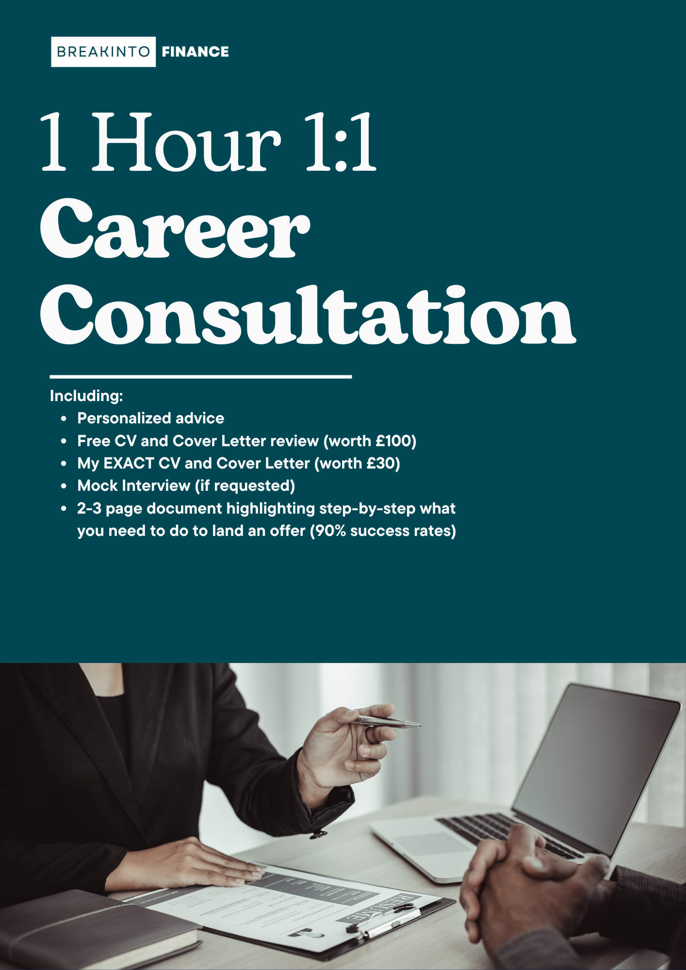 1 Hour 1-1 Career Consultation / Mock Interview (Includes resources worth £200+)